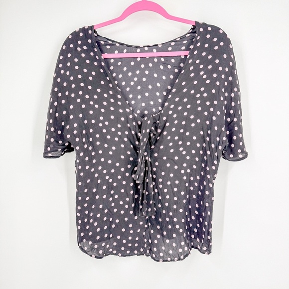 Zara black and pink polka dots Relaxed Short Sleeve Blouse - Picture 2 of 4